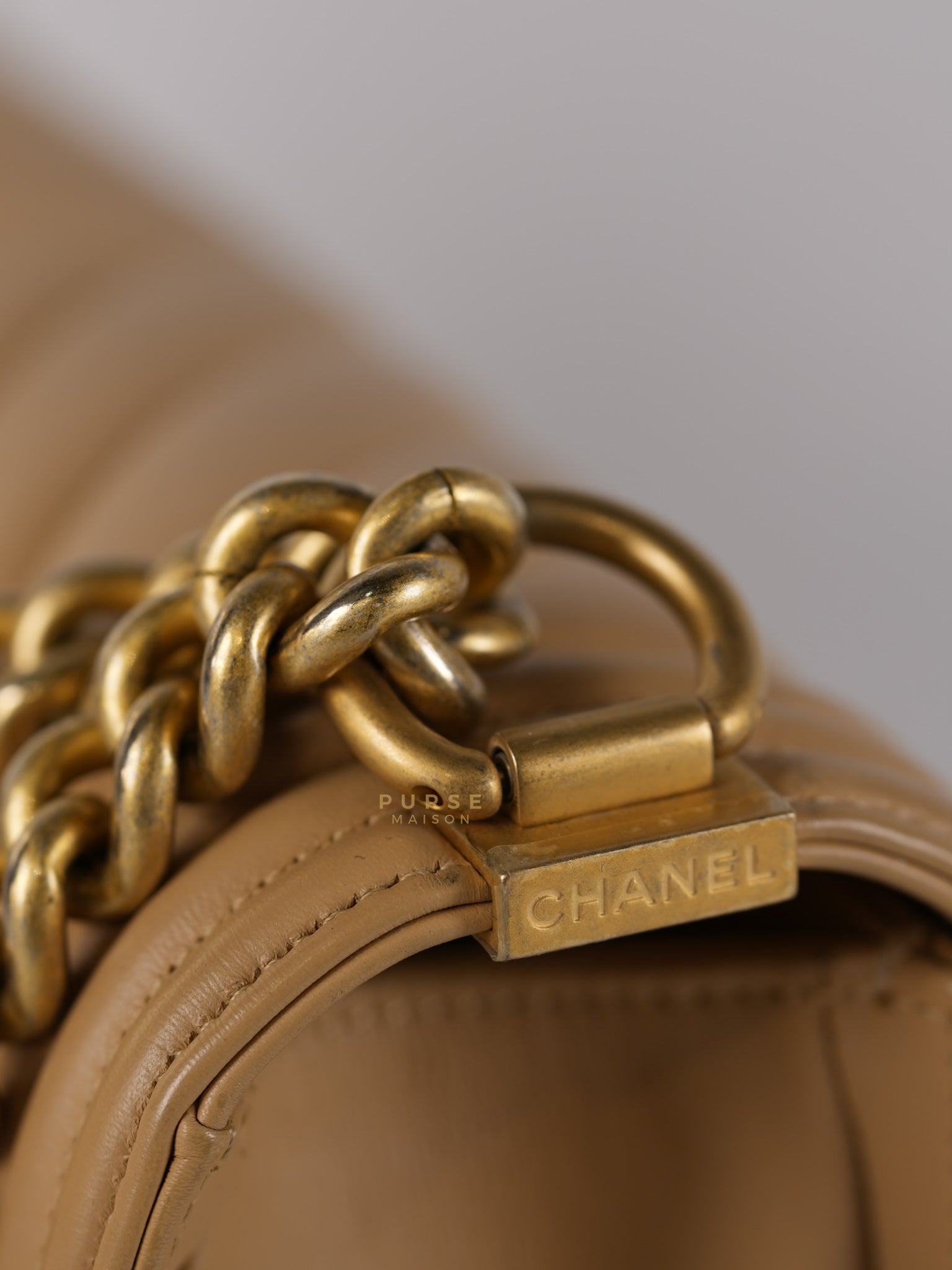 Le Boy Old Medium in Beige Chevron Lambskin Leather Series 25 | Purse Maison Luxury Bags Shop