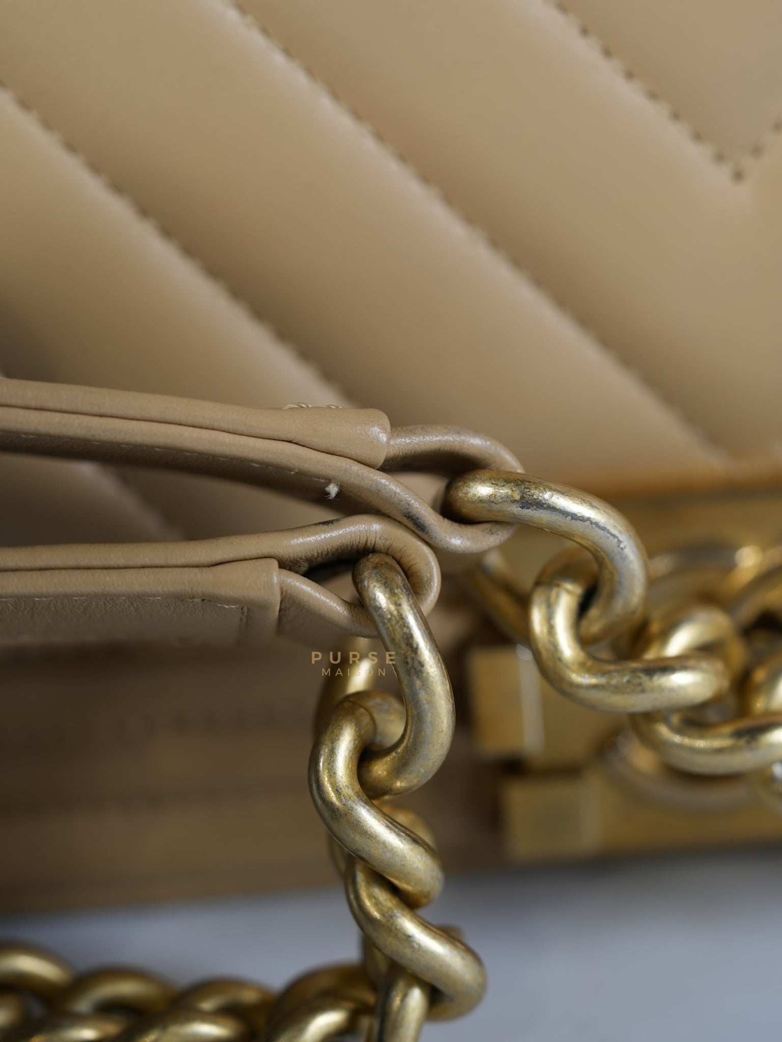 Le Boy Old Medium in Beige Chevron Lambskin Leather Series 25 | Purse Maison Luxury Bags Shop