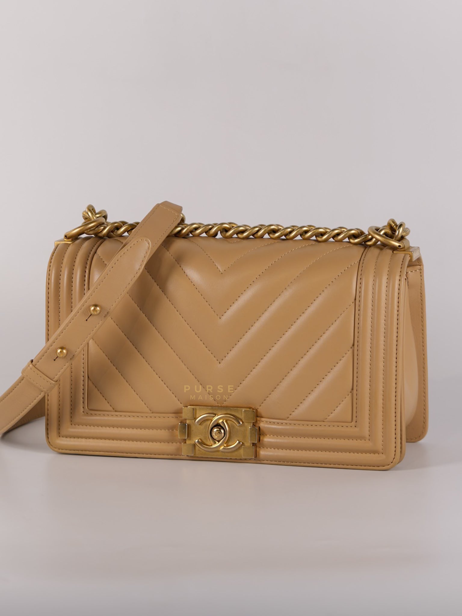 Le Boy Old Medium in Beige Chevron Lambskin Leather Series 25 | Purse Maison Luxury Bags Shop