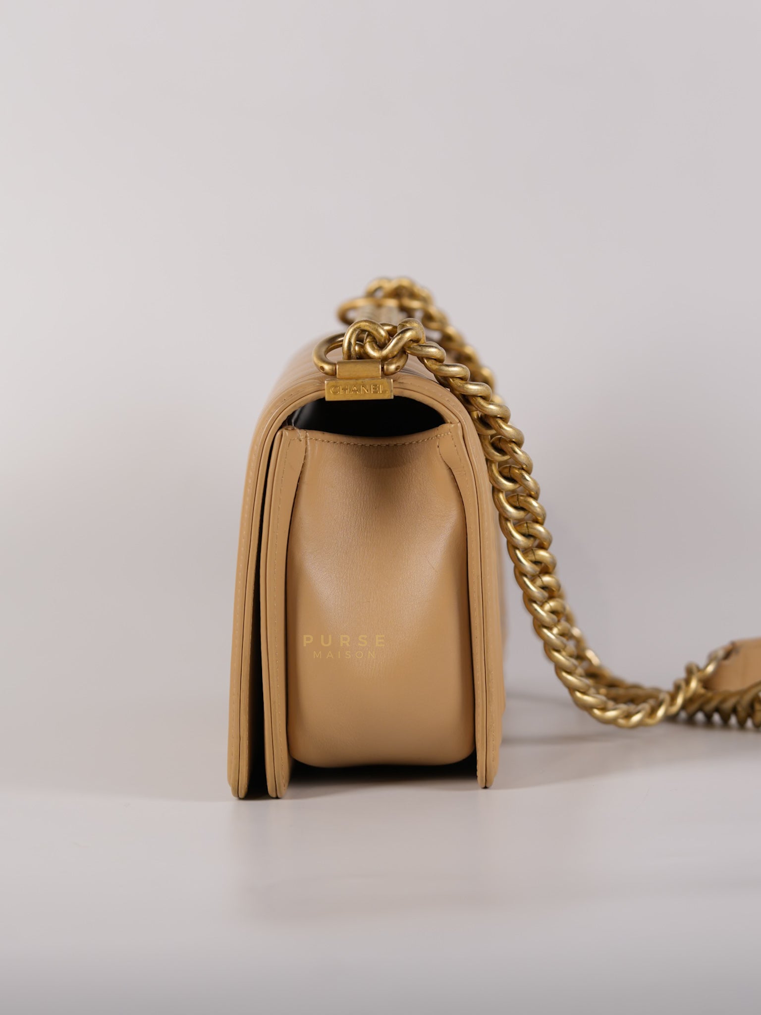 Le Boy Old Medium in Beige Chevron Lambskin Leather Series 25 | Purse Maison Luxury Bags Shop
