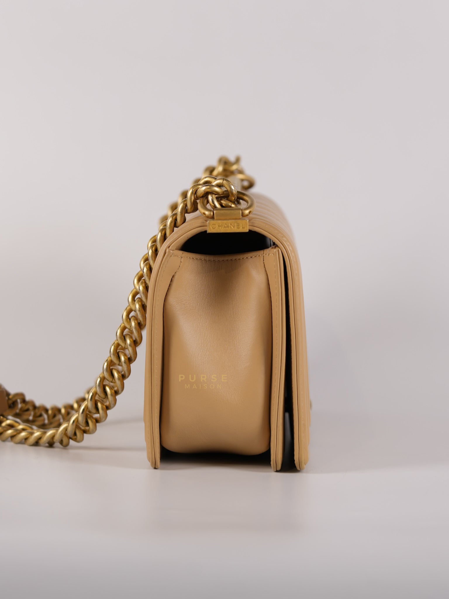 Le Boy Old Medium in Beige Chevron Lambskin Leather Series 25 | Purse Maison Luxury Bags Shop
