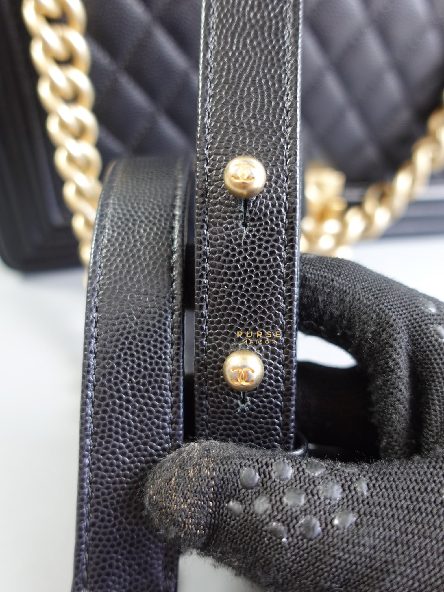 Le Boy Old Medium in Black Caviar Leather and Gold Hardware Seres 28 | Purse Maison Luxury Bags Shop