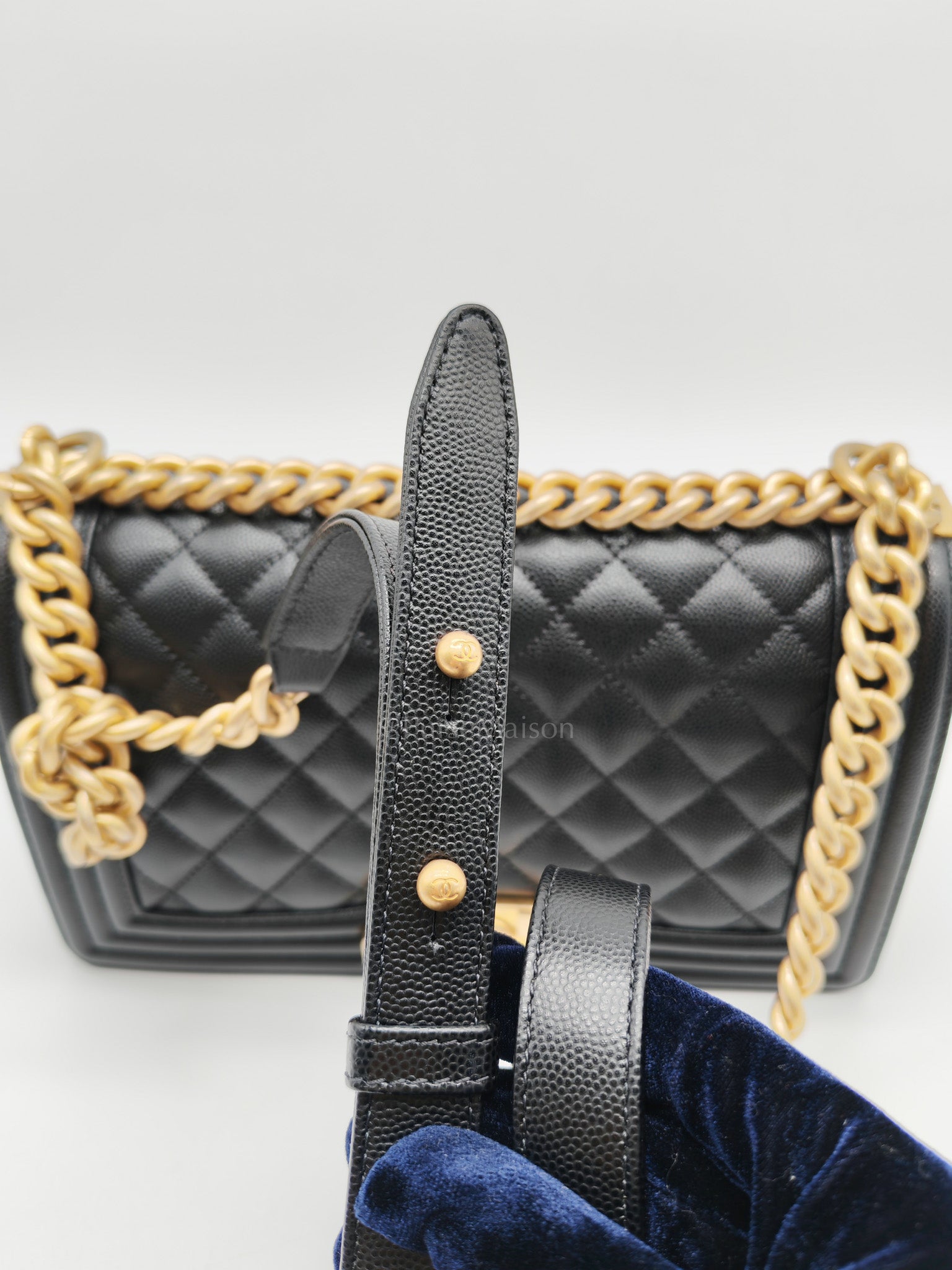 Le Boy Old Medium in Black Quilted Caviar Leather & Aged Gold Hardware Microchip | Purse Maison Luxury Bags Shop