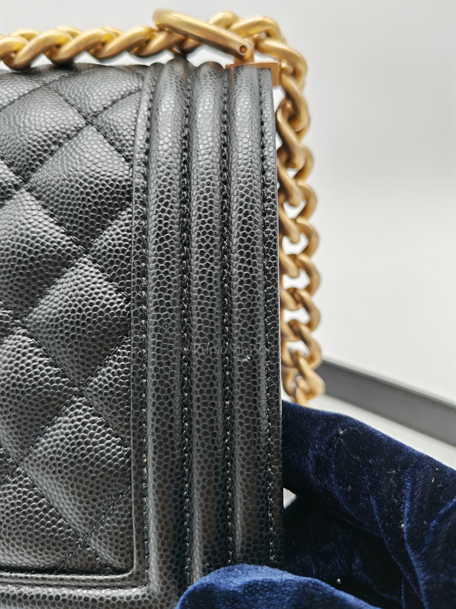 Le Boy Old Medium in Black Quilted Caviar Leather & Aged Gold Hardware Microchip | Purse Maison Luxury Bags Shop