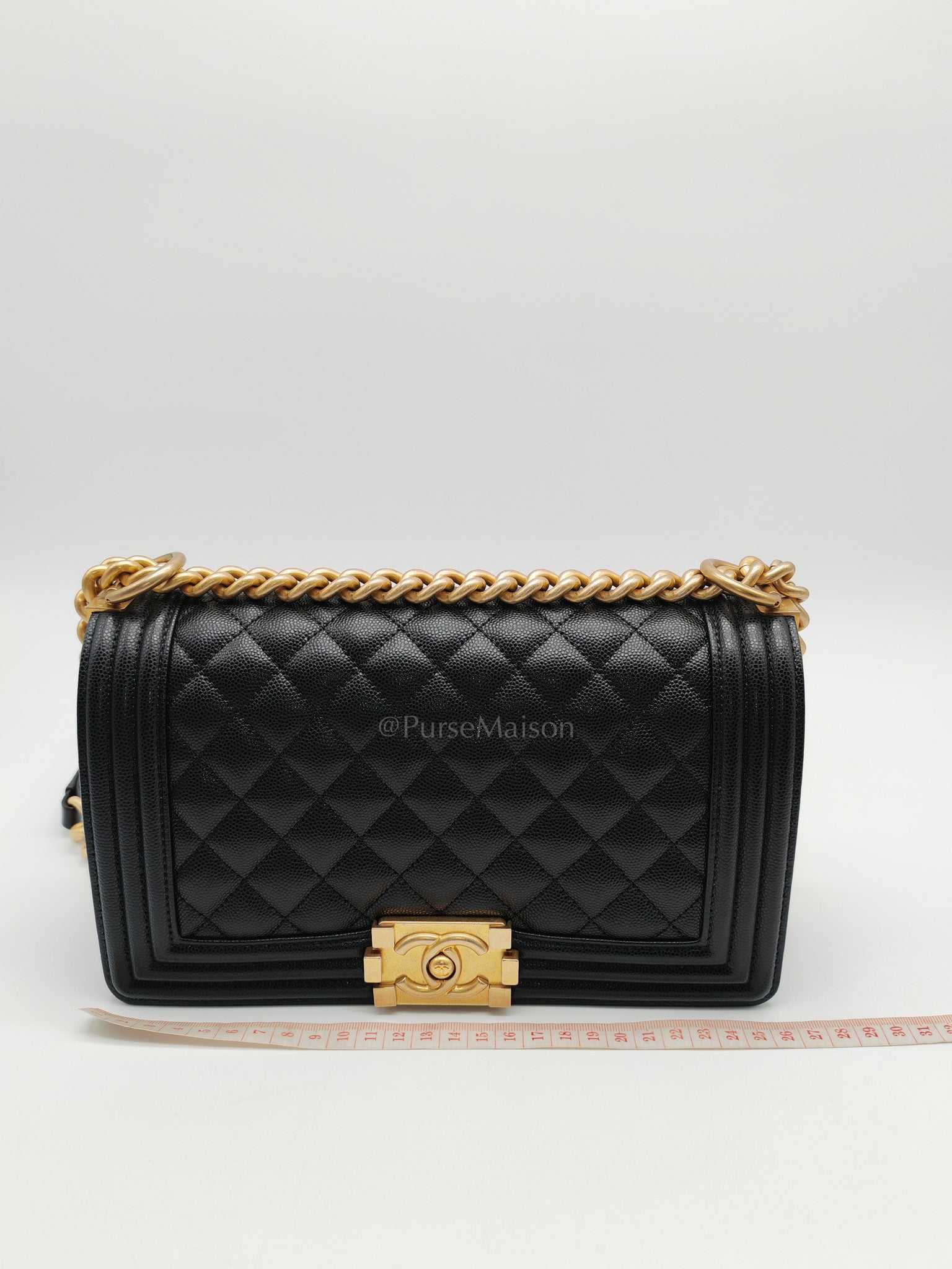 Le Boy Old Medium in Black Quilted Caviar Leather & Aged Gold Hardware Microchip | Purse Maison Luxury Bags Shop
