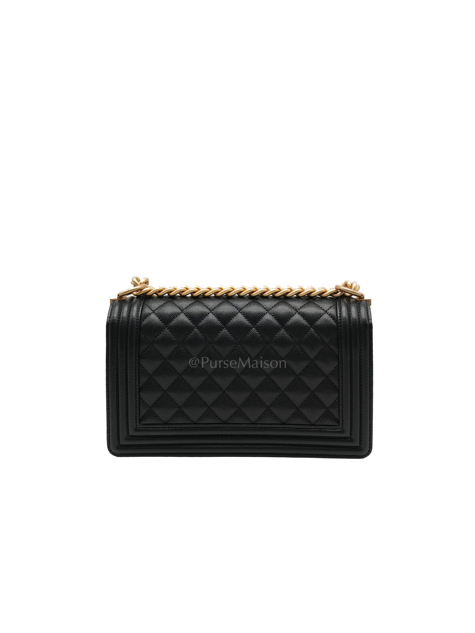 Le Boy Old Medium in Black Quilted Caviar Leather & Aged Gold Hardware Microchip | Purse Maison Luxury Bags Shop