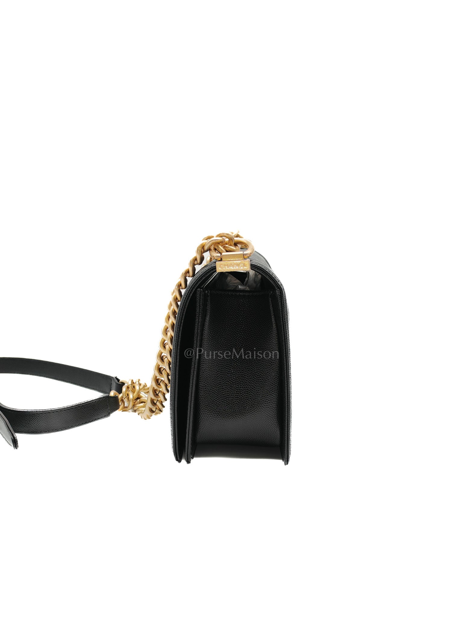 Le Boy Old Medium in Black Quilted Caviar Leather & Aged Gold Hardware Microchip | Purse Maison Luxury Bags Shop