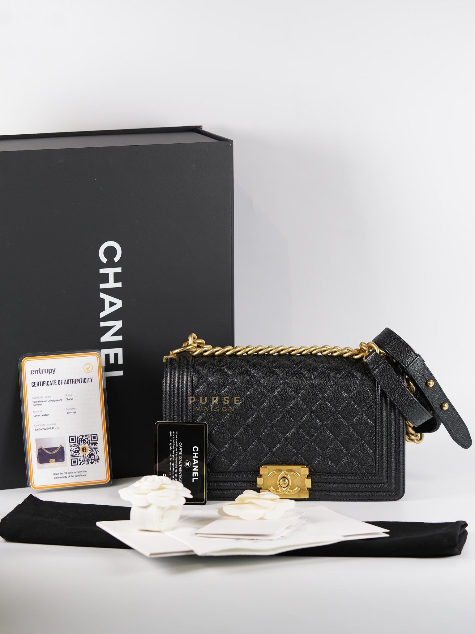Le Boy Old Medium in Black Quilted Caviar Leather & Aged Gold Hardware (Series 23) | Purse Maison Luxury Bags Shop