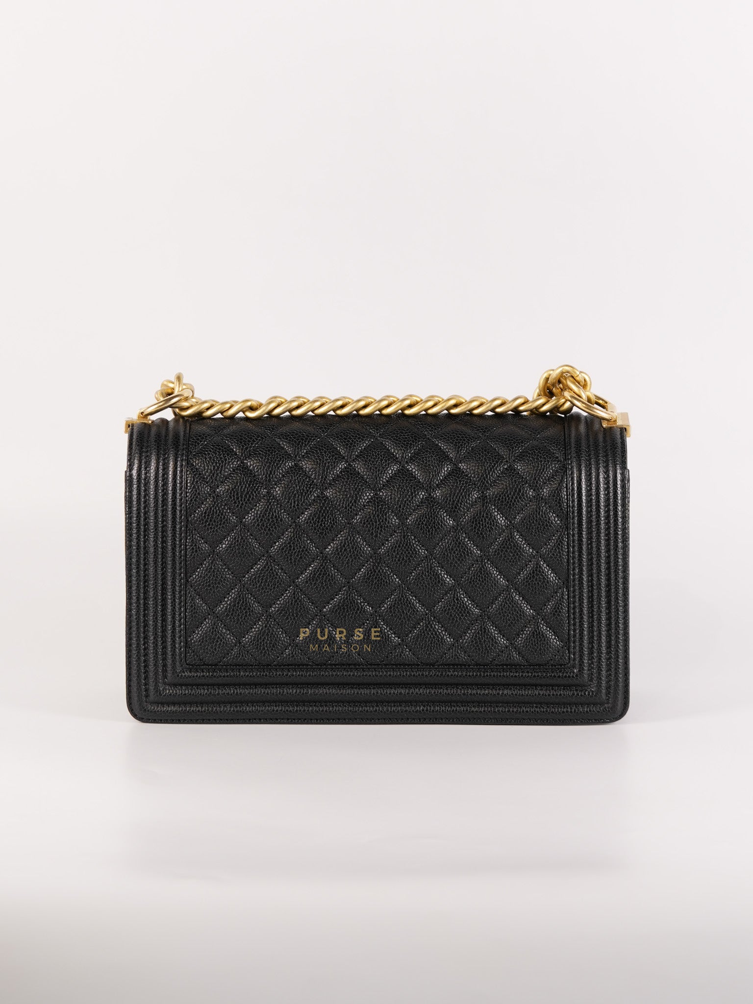Le Boy Old Medium in Black Quilted Caviar Leather & Aged Gold Hardware (Series 23) | Purse Maison Luxury Bags Shop