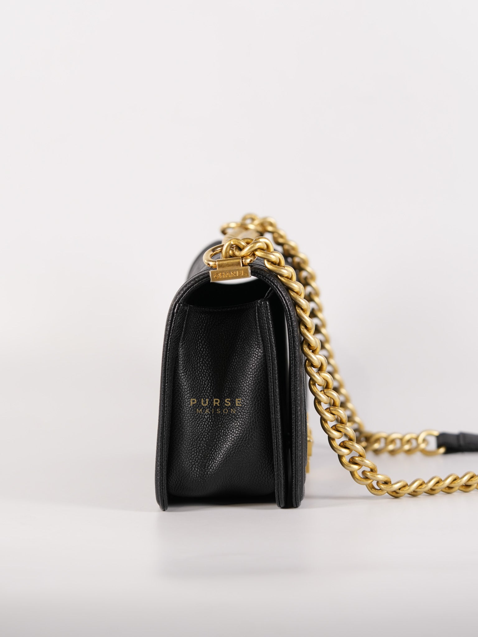 Le Boy Old Medium in Black Quilted Caviar Leather & Aged Gold Hardware (Series 23) | Purse Maison Luxury Bags Shop