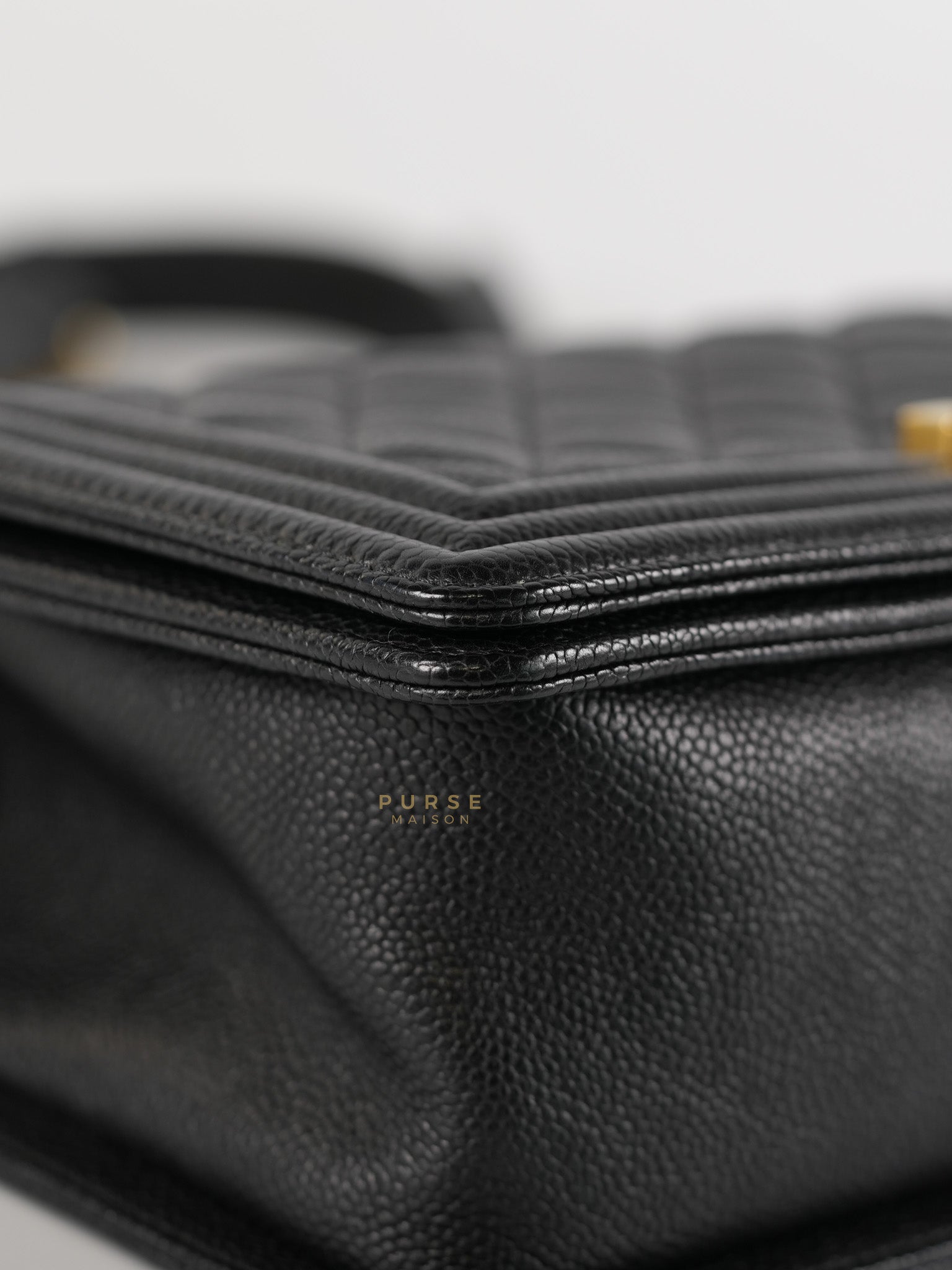 Le Boy Old Medium in Black Quilted Caviar Leather & Aged Gold Hardware (Series 23) | Purse Maison Luxury Bags Shop