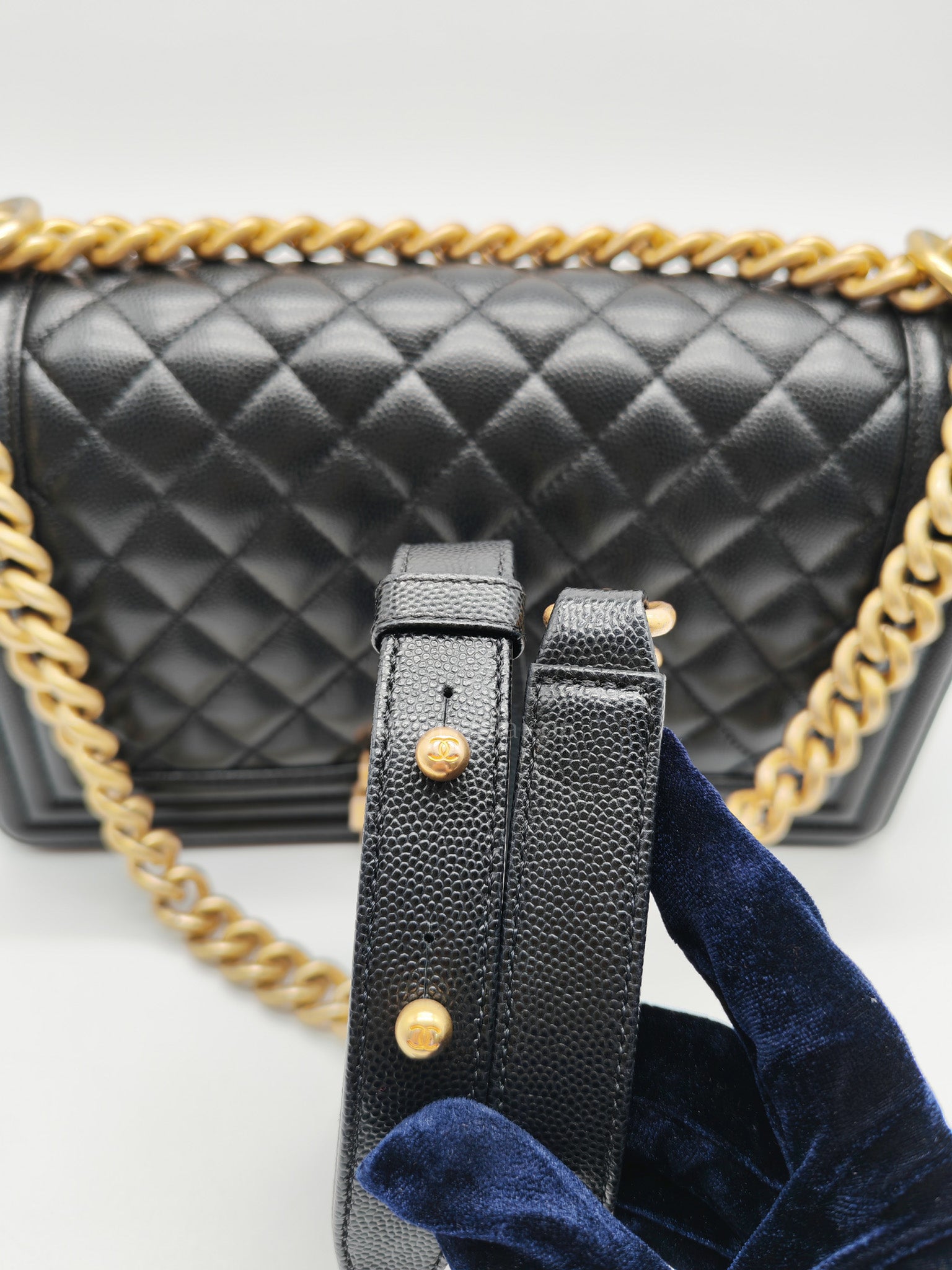 Le Boy Old Medium in Black Quilted Caviar Leather & Aged Gold Hardware Series 28 | Purse Maison Luxury Bags Shop