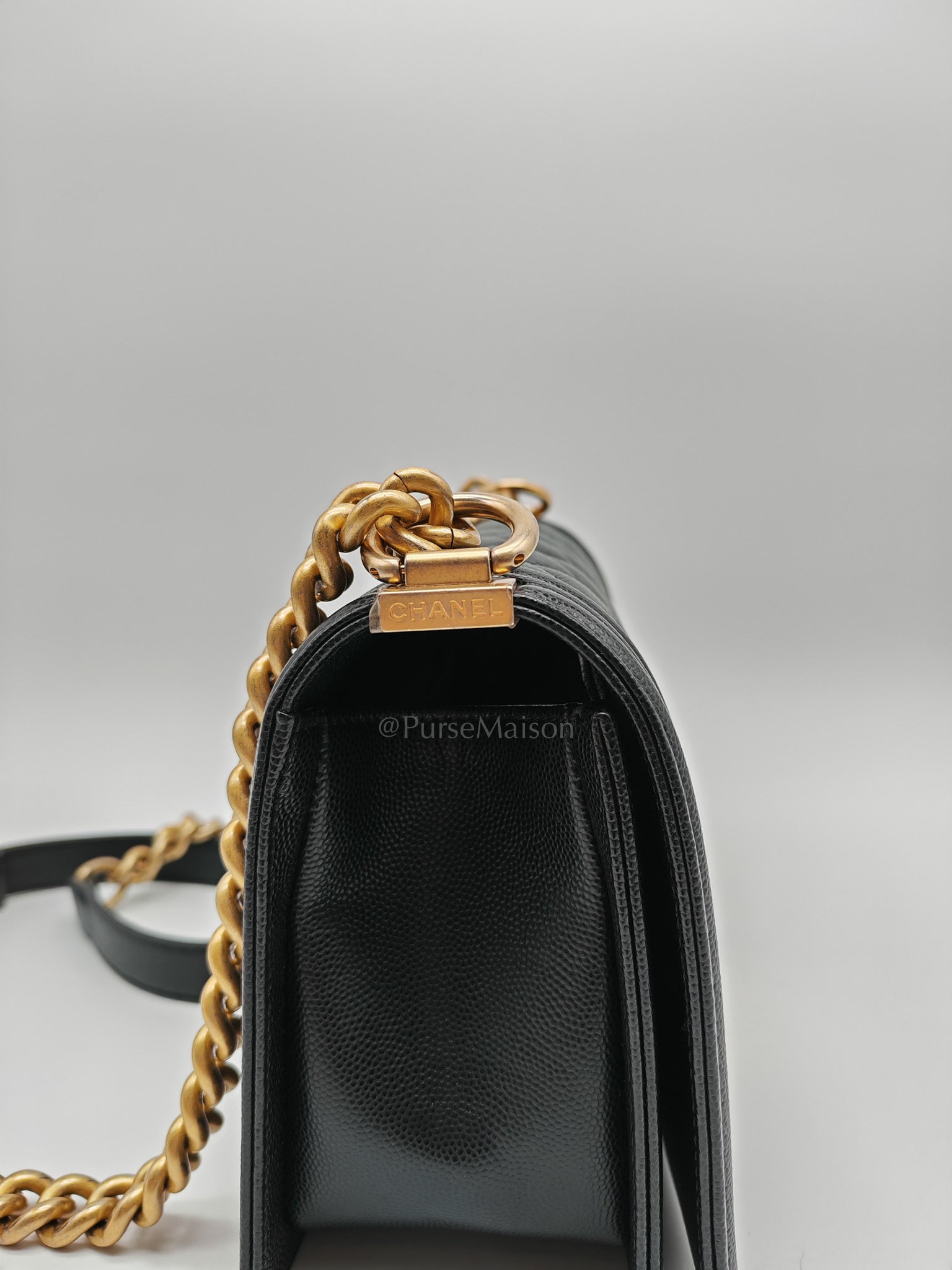Le Boy Old Medium in Black Quilted Caviar Leather & Aged Gold Hardware Series 28 | Purse Maison Luxury Bags Shop