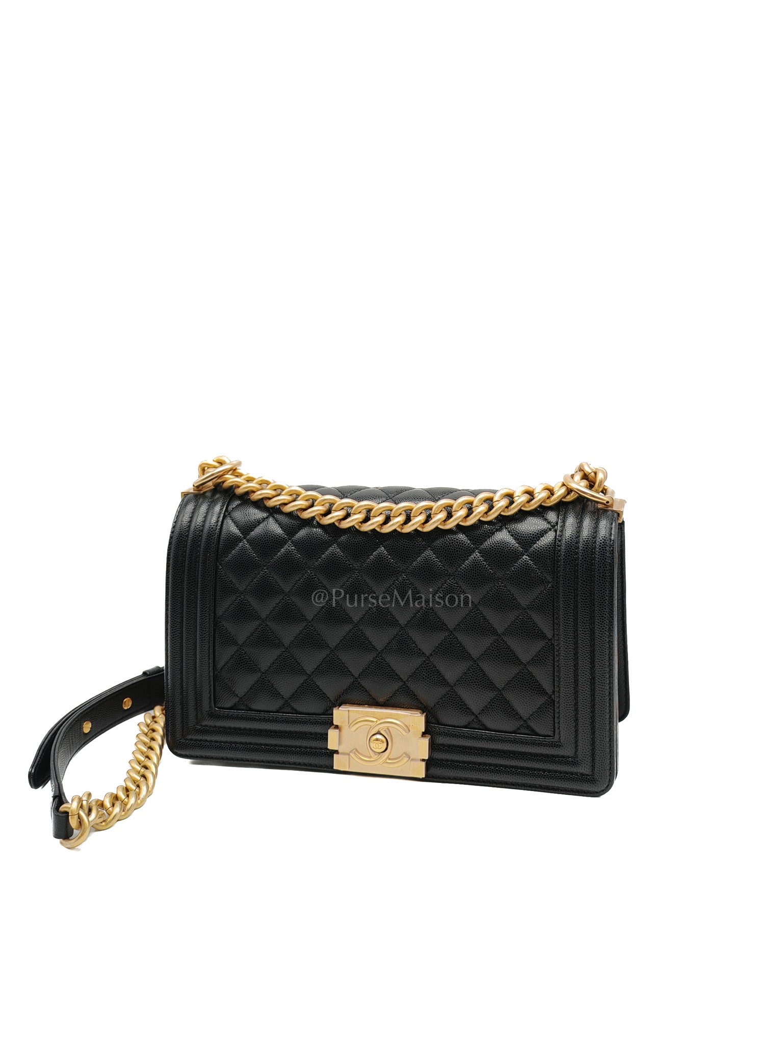 Le Boy Old Medium in Black Quilted Caviar Leather & Aged Gold Hardware Series 28 | Purse Maison Luxury Bags Shop