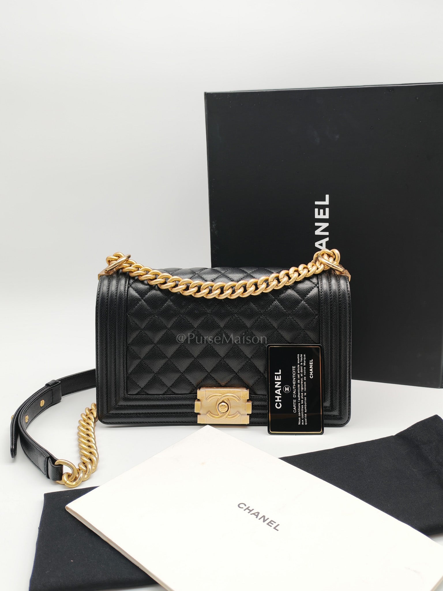 Le Boy Old Medium in Black Quilted Caviar Leather & Aged Gold Hardware Series 28 | Purse Maison Luxury Bags Shop