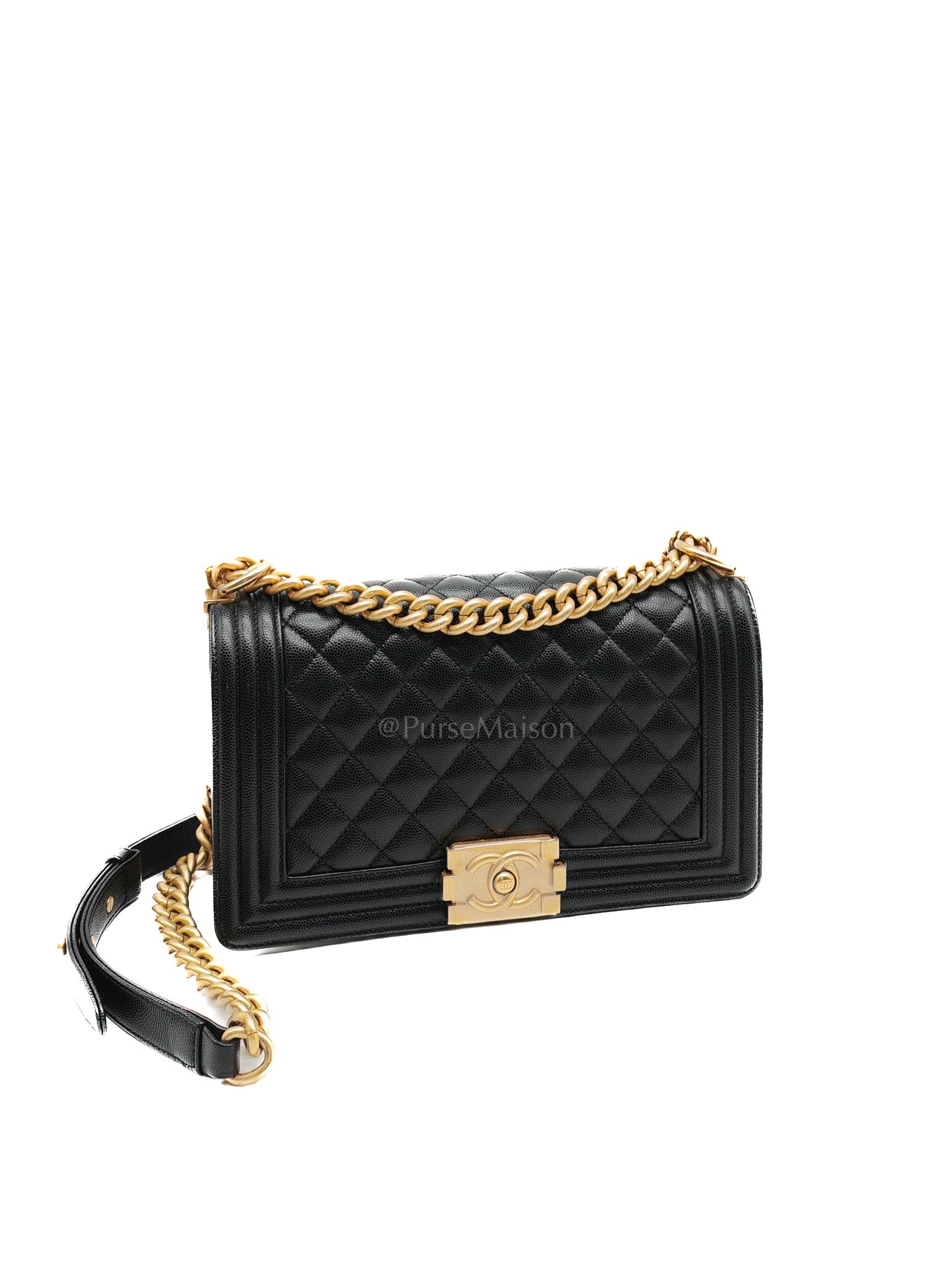 Le Boy Old Medium in Black Quilted Caviar Leather & Aged Gold Hardware Series 28 | Purse Maison Luxury Bags Shop