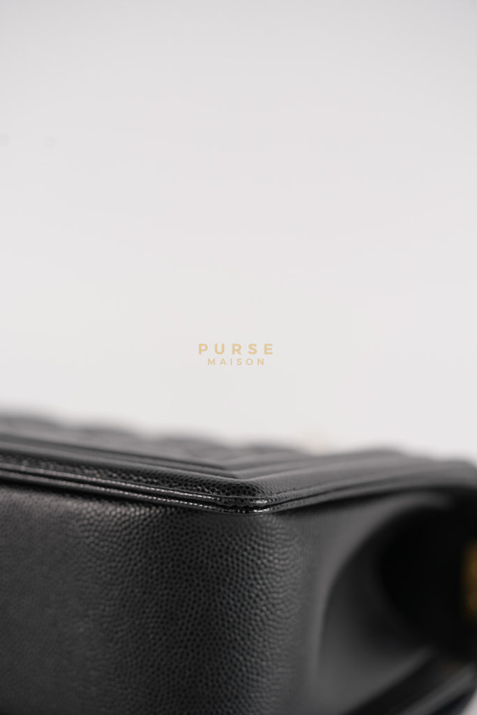 Le Boy Old Medium in Black Quilted Caviar Leather & Gold Hardware Microchip | Purse Maison Luxury Bags Shop