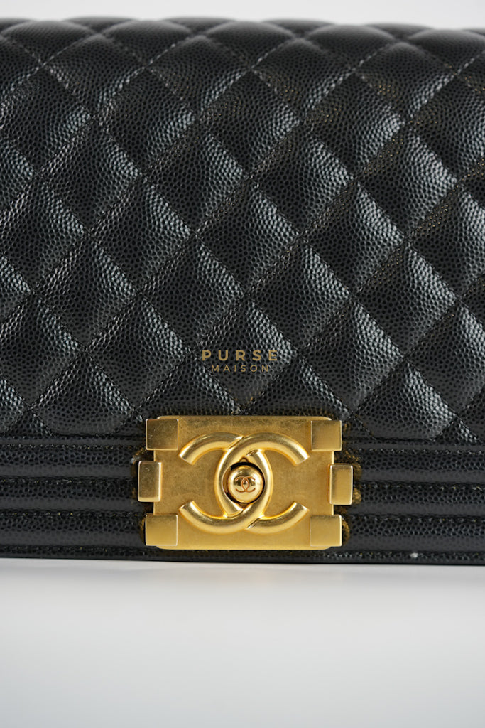 Le Boy Old Medium in Black Quilted Caviar Leather & Gold Hardware Microchip | Purse Maison Luxury Bags Shop