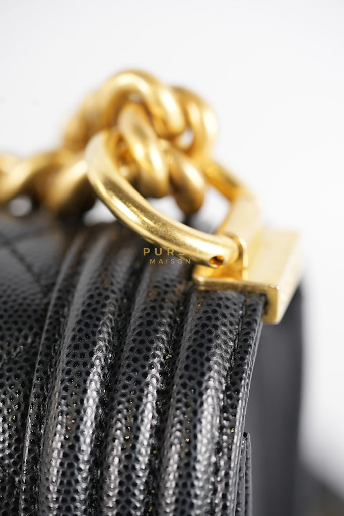 Le Boy Old Medium in Black Quilted Caviar Leather & Gold Hardware Microchip | Purse Maison Luxury Bags Shop