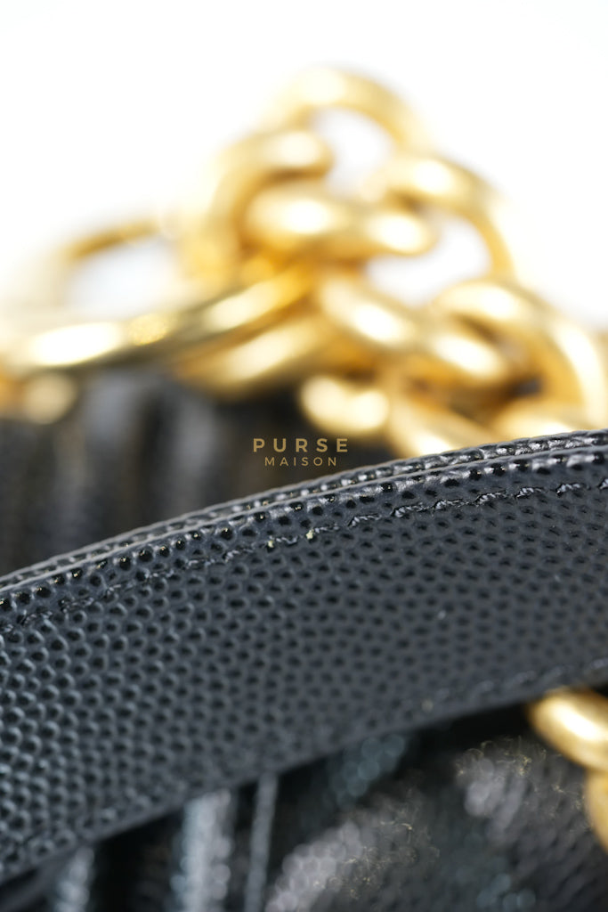Le Boy Old Medium in Black Quilted Caviar Leather & Gold Hardware Microchip | Purse Maison Luxury Bags Shop