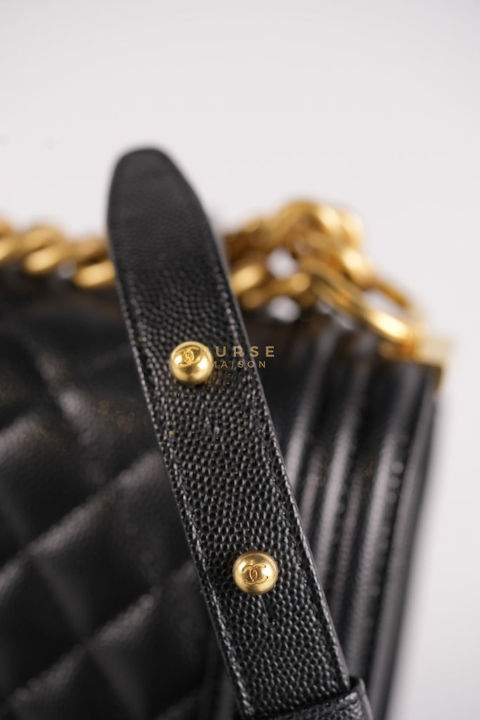 Le Boy Old Medium in Black Quilted Caviar Leather & Gold Hardware Microchip | Purse Maison Luxury Bags Shop