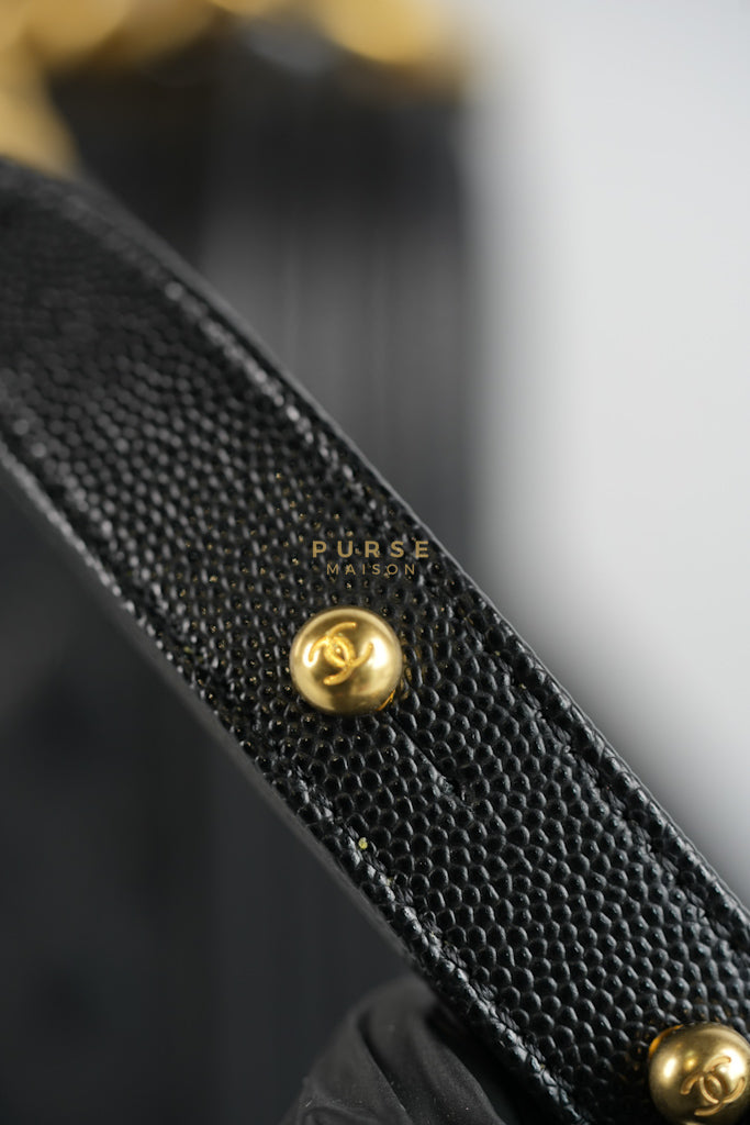 Le Boy Old Medium in Black Quilted Caviar Leather & Gold Hardware Microchip | Purse Maison Luxury Bags Shop