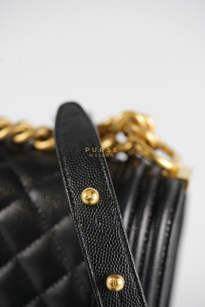 Le Boy Old Medium in Black Quilted Caviar Leather & Gold Hardware Microchip | Purse Maison Luxury Bags Shop