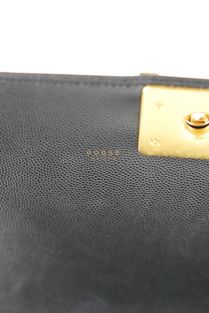 Le Boy Old Medium in Black Quilted Caviar Leather & Gold Hardware Microchip | Purse Maison Luxury Bags Shop