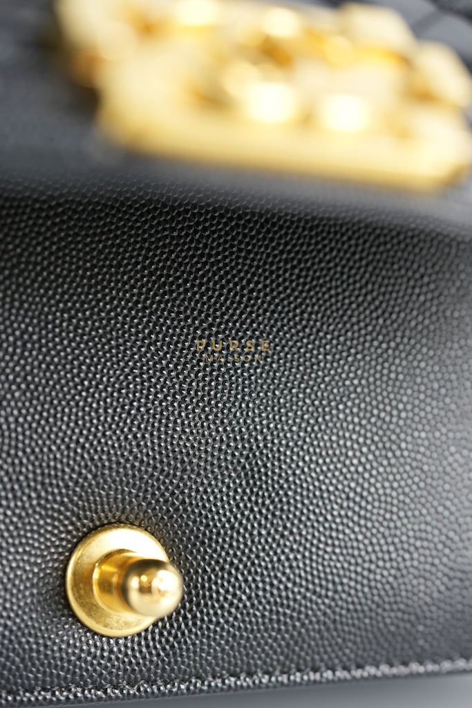 Le Boy Old Medium in Black Quilted Caviar Leather & Gold Hardware Microchip | Purse Maison Luxury Bags Shop