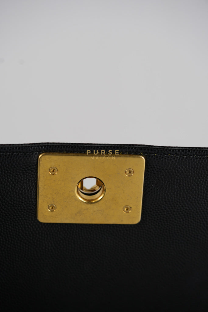 Le Boy Old Medium in Black Quilted Caviar Leather & Gold Hardware Microchip | Purse Maison Luxury Bags Shop
