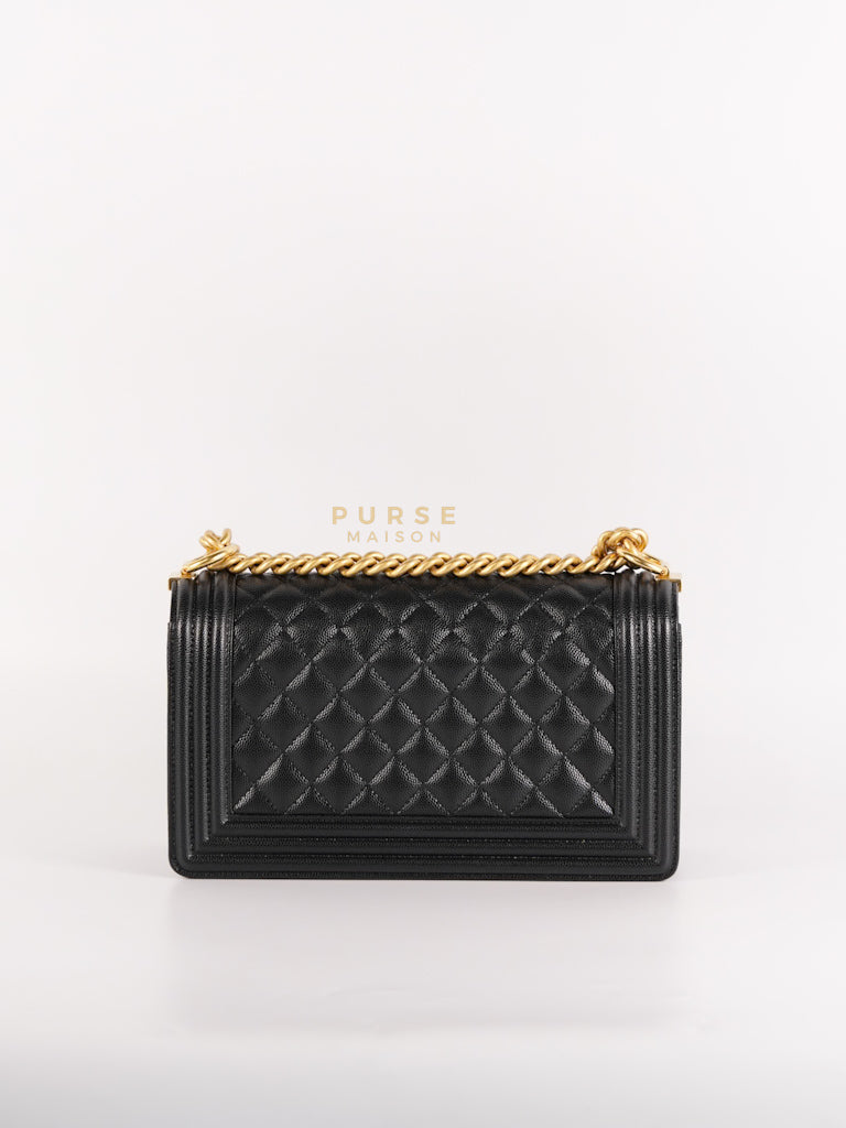 Le Boy Old Medium in Black Quilted Caviar Leather & Gold Hardware Microchip | Purse Maison Luxury Bags Shop