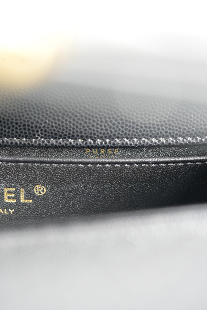 Le Boy Old Medium in Black Quilted Caviar Leather & Gold Hardware Microchip | Purse Maison Luxury Bags Shop