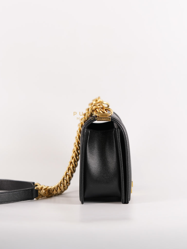 Le Boy Old Medium in Black Quilted Caviar Leather & Gold Hardware Microchip | Purse Maison Luxury Bags Shop