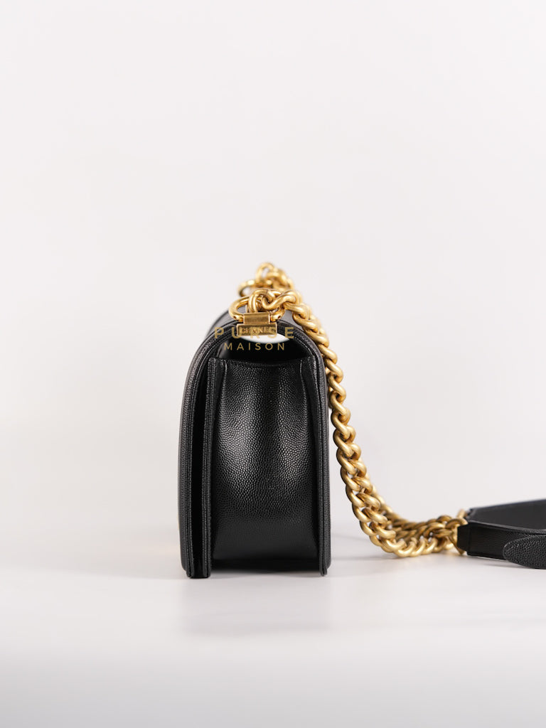 Le Boy Old Medium in Black Quilted Caviar Leather & Gold Hardware Microchip | Purse Maison Luxury Bags Shop