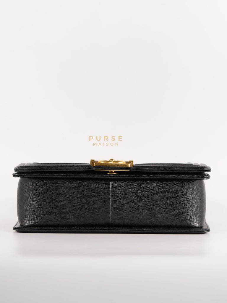Le Boy Old Medium in Black Quilted Caviar Leather & Gold Hardware Microchip | Purse Maison Luxury Bags Shop