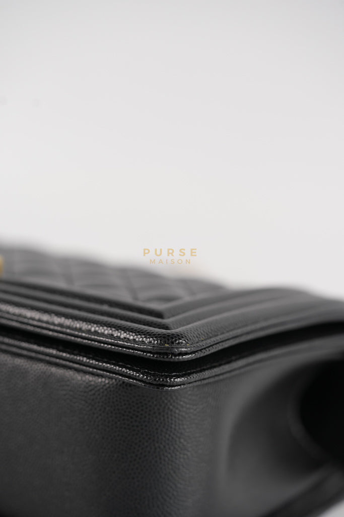 Le Boy Old Medium in Black Quilted Caviar Leather & Gold Hardware Microchip | Purse Maison Luxury Bags Shop