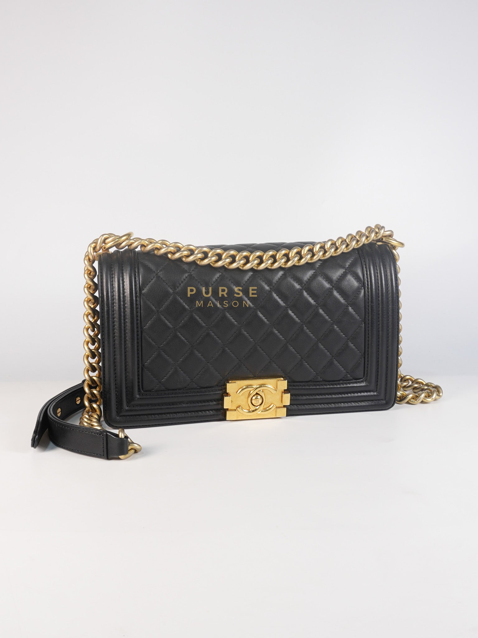 Le Boy Old Medium in Black Quilted Lambskin Leather & Gold Hardware Series 20 | Purse Maison Luxury Bags Shop