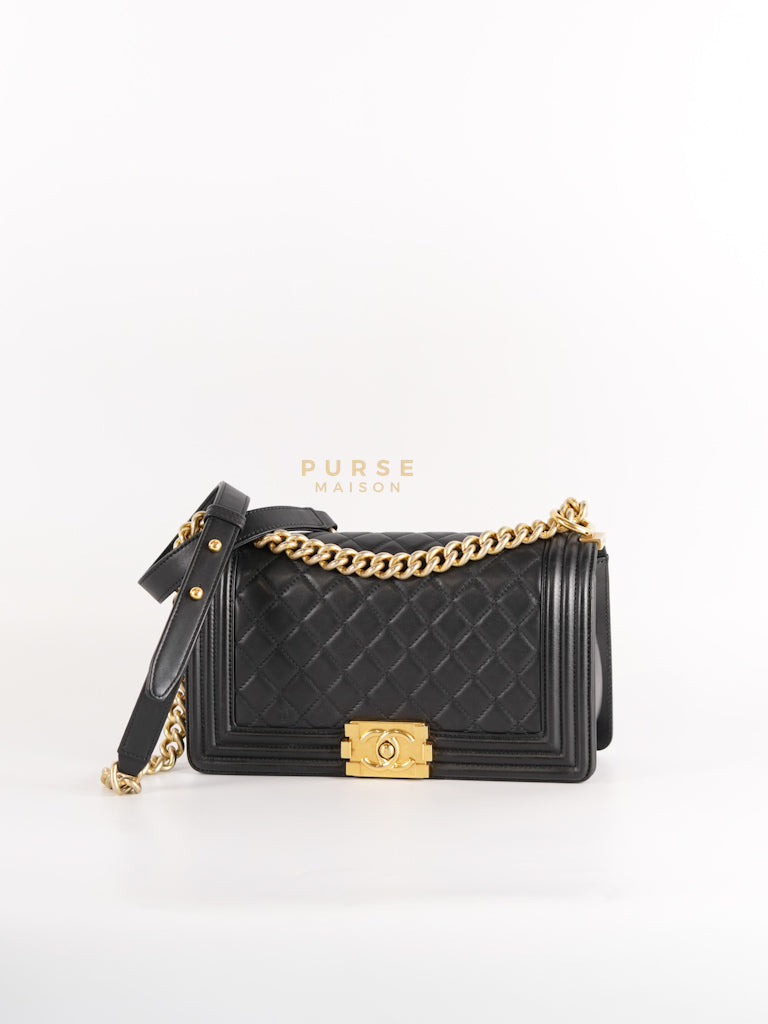 Le Boy Old Medium in Black Quilted Lambskin Leather & Gold Hardware Series 20 | Purse Maison Luxury Bags Shop