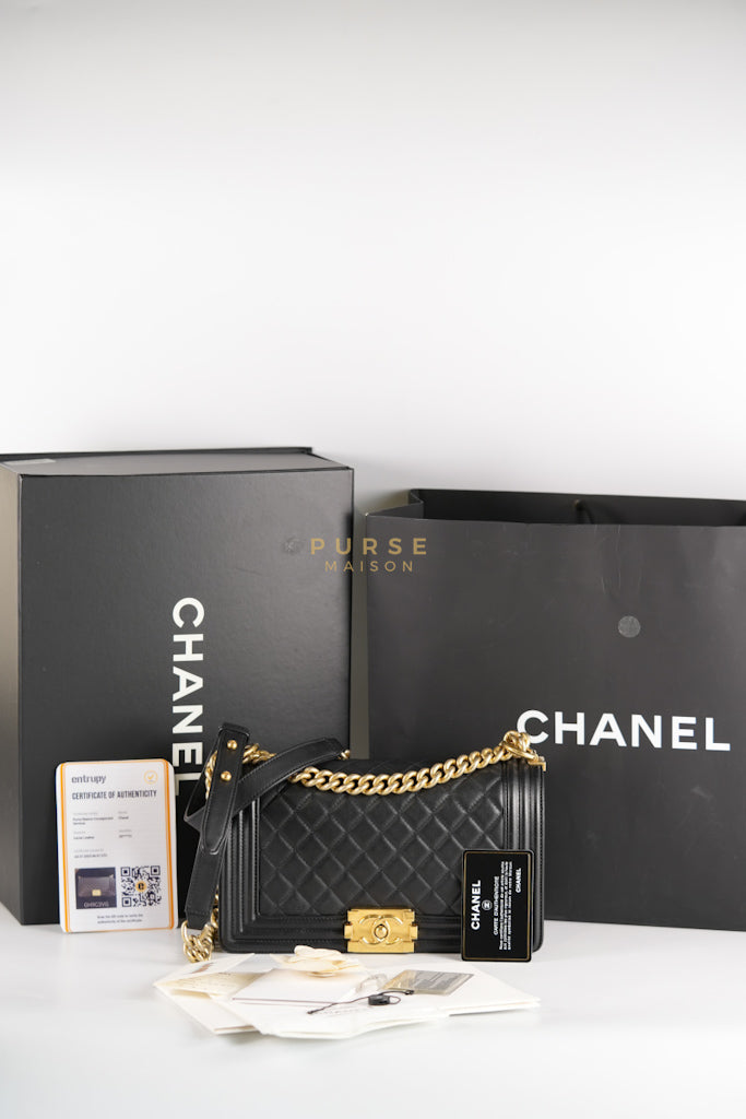 Le Boy Old Medium in Black Quilted Lambskin Leather & Gold Hardware Series 20 | Purse Maison Luxury Bags Shop
