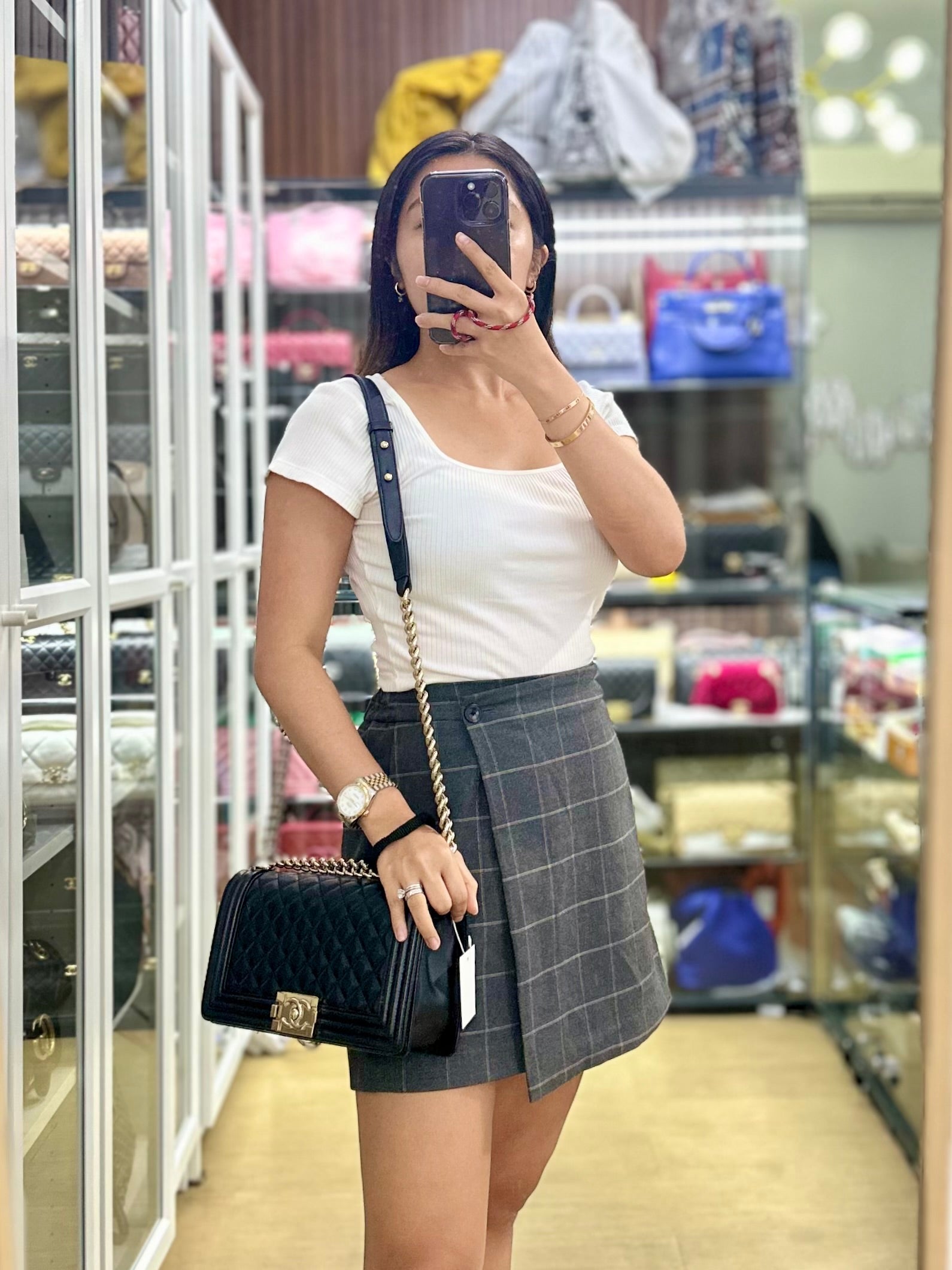 Boy Old Medium Black Quilted Lambskin Leather & Light Gold Hardware Series 22 | Purse Maison Luxury Bags Shop
