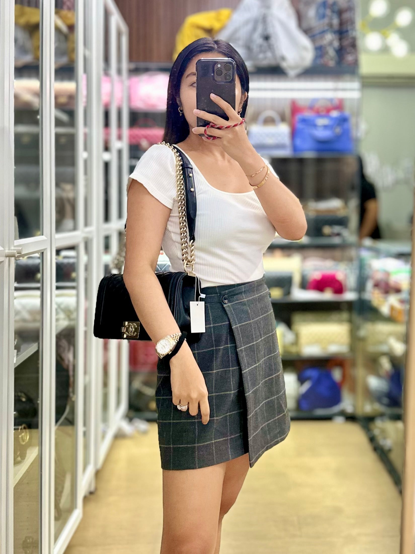 Boy Old Medium Black Quilted Lambskin Leather & Light Gold Hardware Series 22 | Purse Maison Luxury Bags Shop