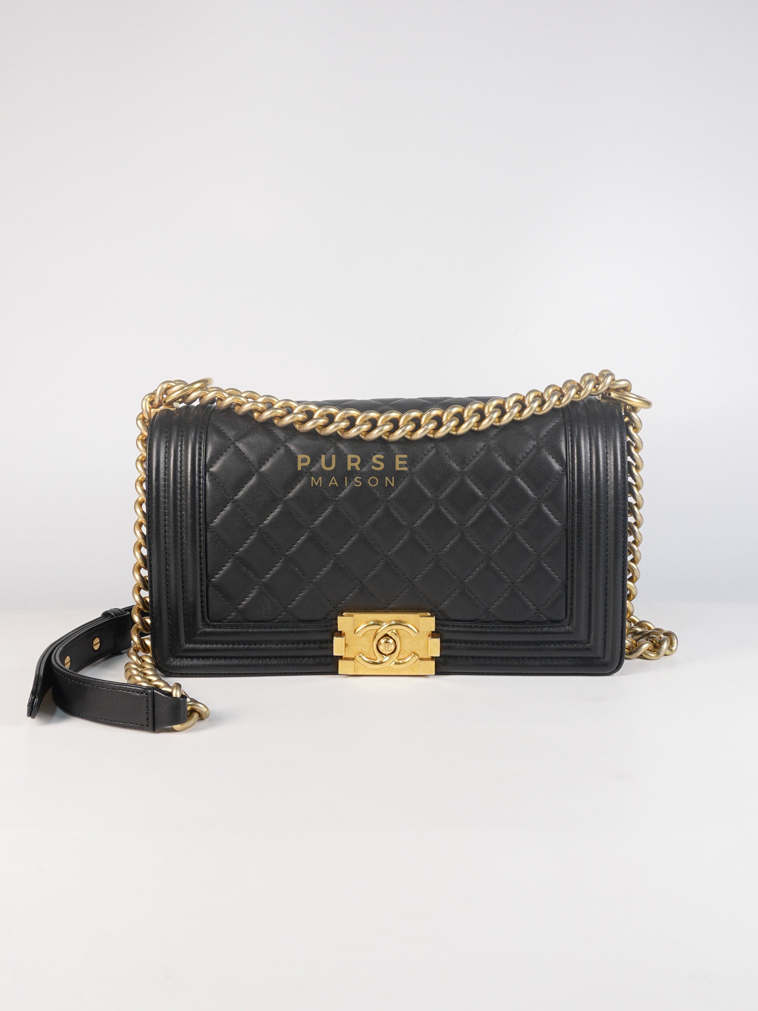 Le Boy Old Medium in Black Quilted Lambskin Leather & Gold Hardware Series 20 | Purse Maison Luxury Bags Shop