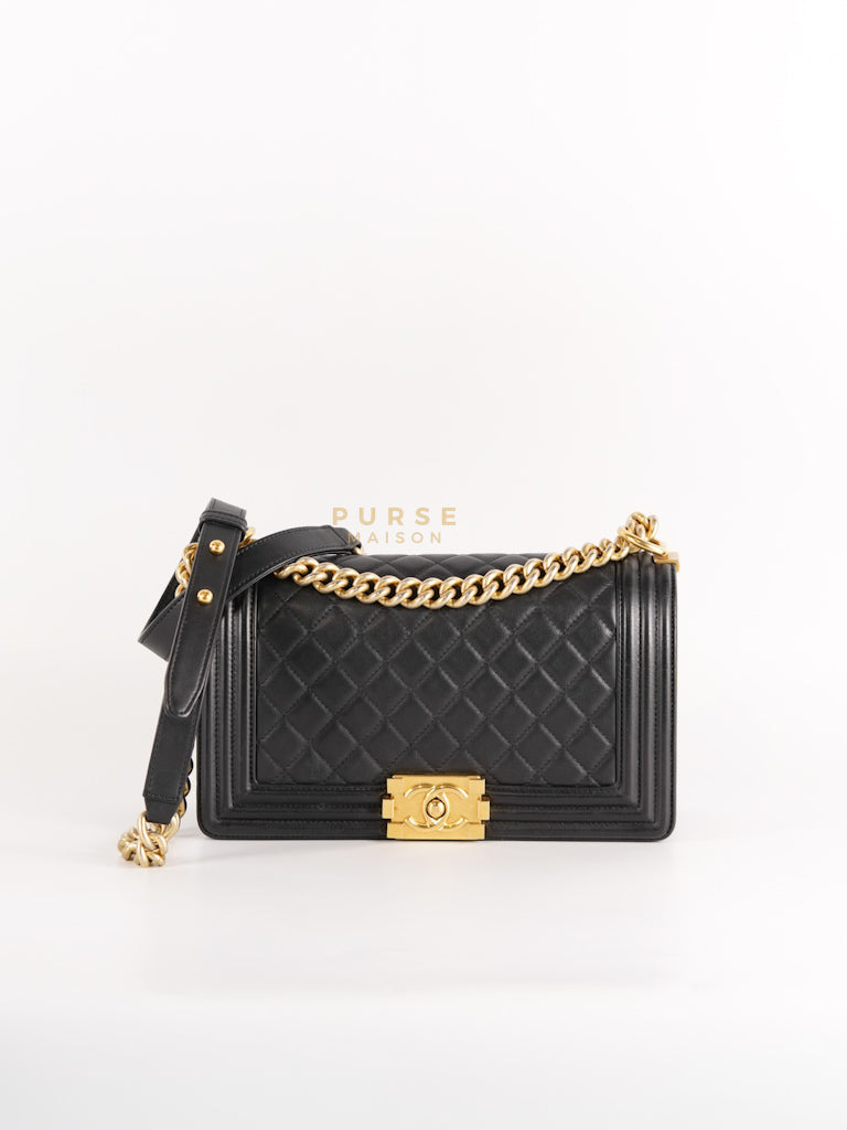 Le Boy Old Medium in Black Quilted Lambskin Leather & Gold Hardware Series 20 | Purse Maison Luxury Bags Shop