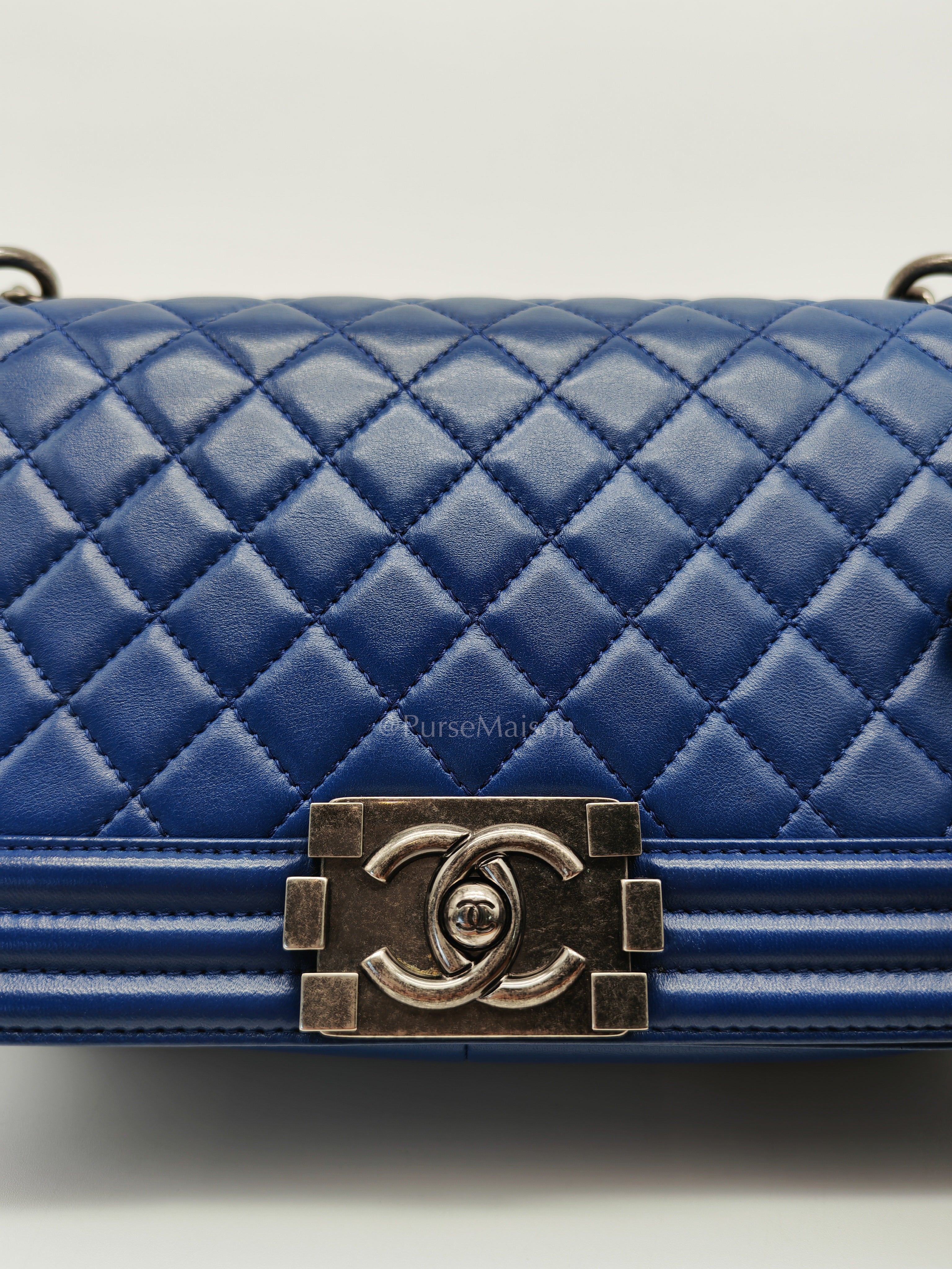 Le Boy Old Medium in Blue Quilted Lambskin Leather & Ruthenium Hardware Series 23 | Purse Maison Luxury Bags Shop