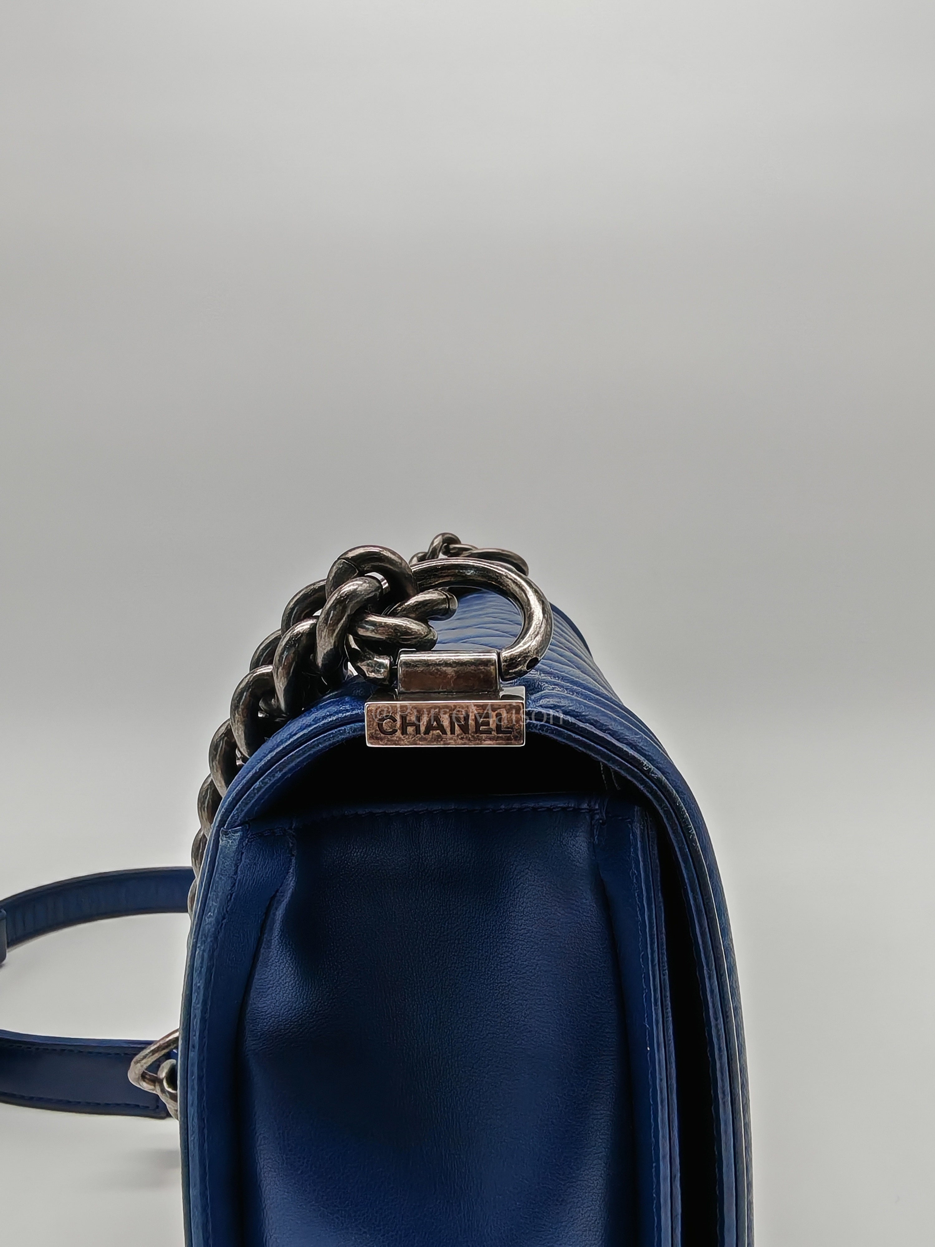 Le Boy Old Medium in Blue Quilted Lambskin Leather & Ruthenium Hardware Series 23 | Purse Maison Luxury Bags Shop
