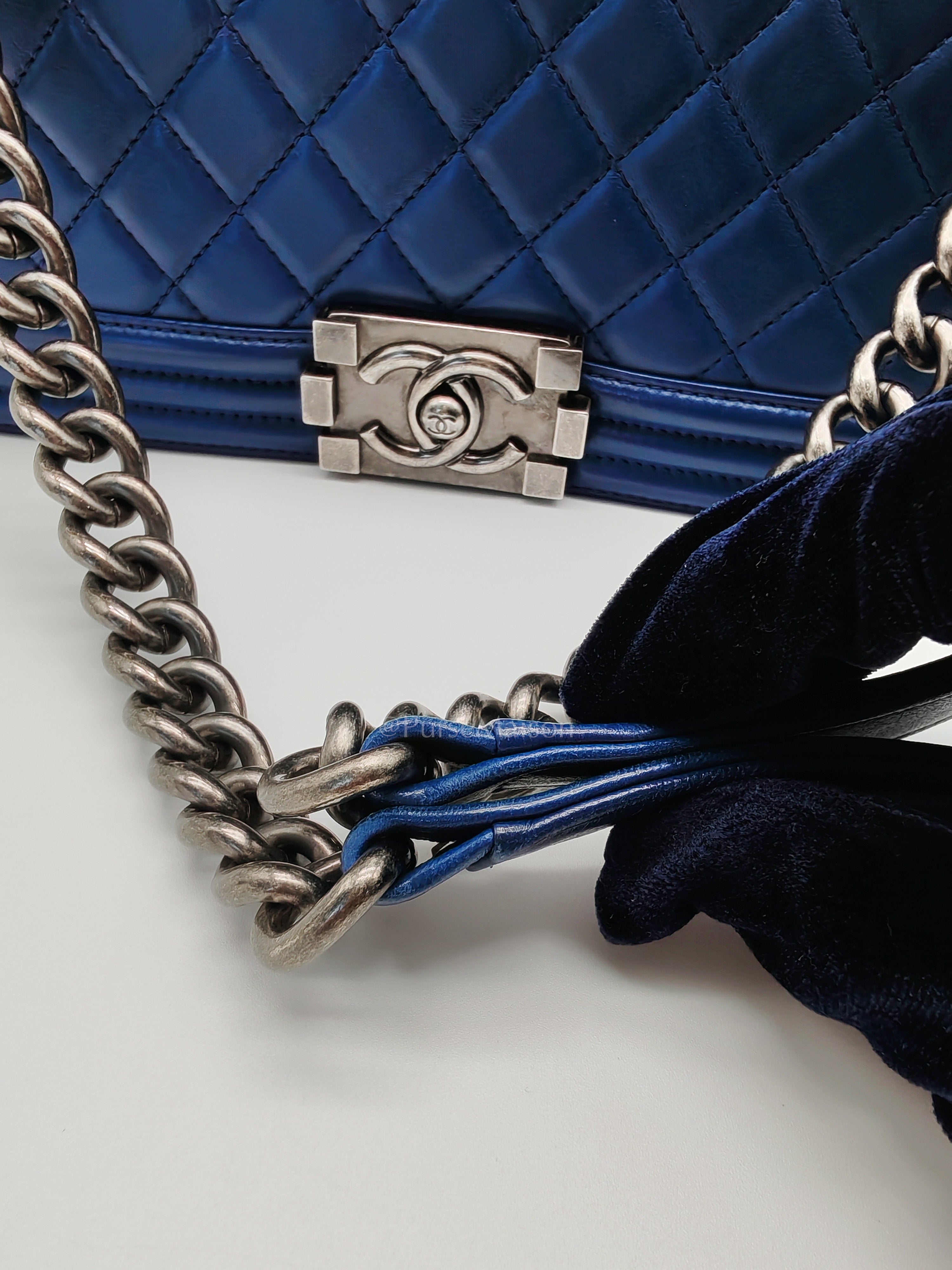 Le Boy Old Medium in Blue Quilted Lambskin Leather & Ruthenium Hardware Series 23 | Purse Maison Luxury Bags Shop