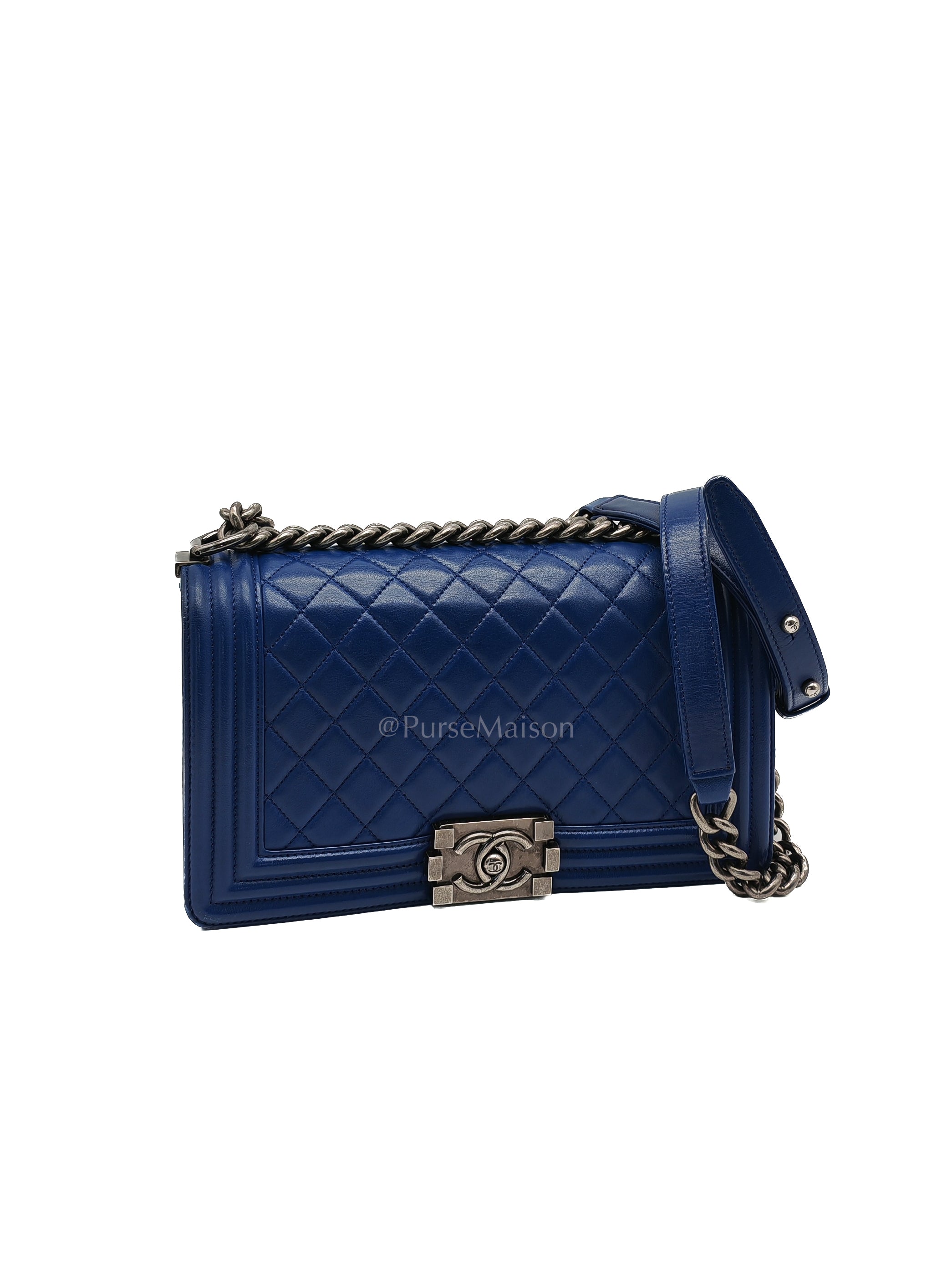 Le Boy Old Medium in Blue Quilted Lambskin Leather & Ruthenium Hardware Series 23 | Purse Maison Luxury Bags Shop
