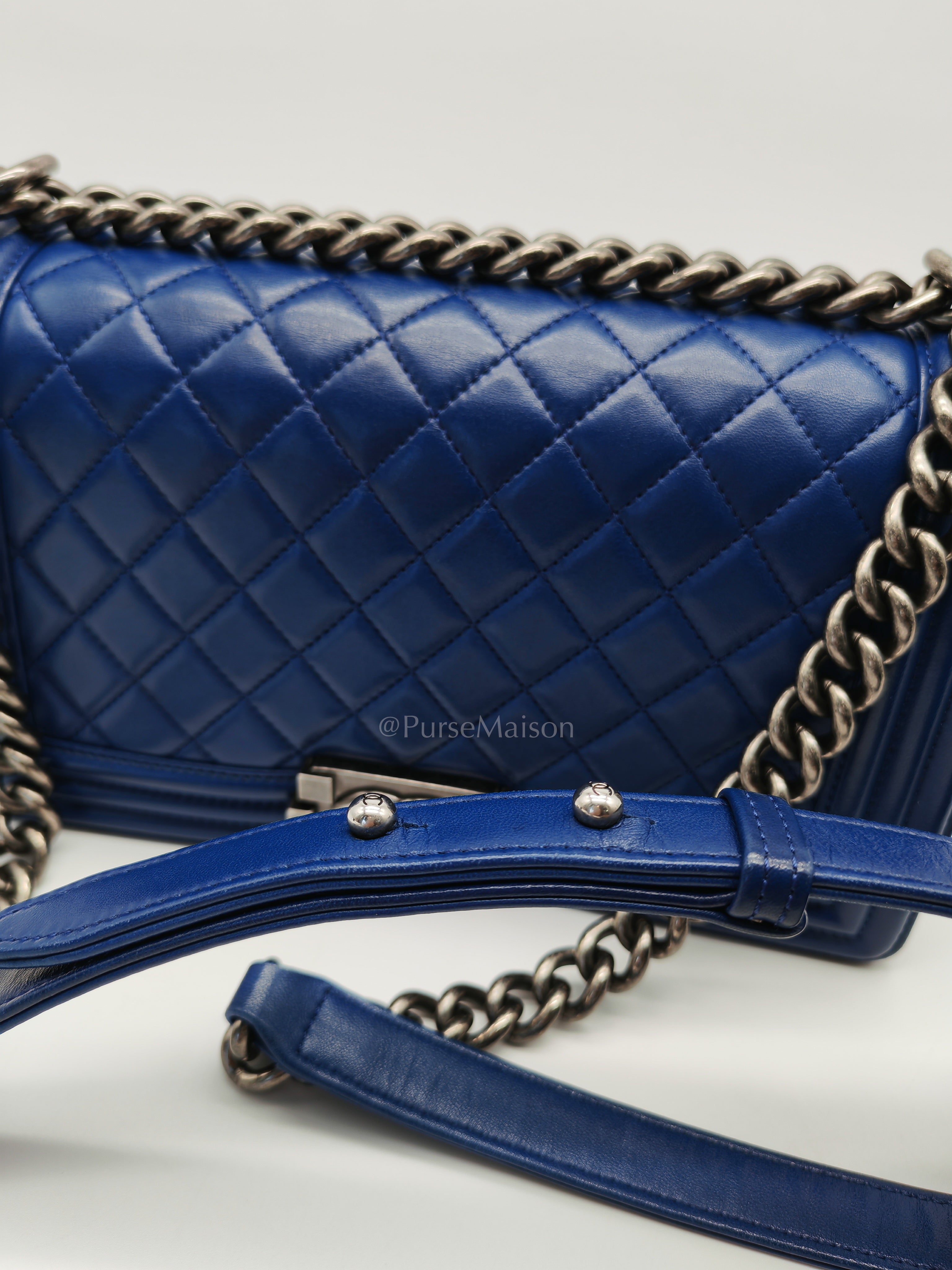 Le Boy Old Medium in Blue Quilted Lambskin Leather & Ruthenium Hardware Series 23 | Purse Maison Luxury Bags Shop