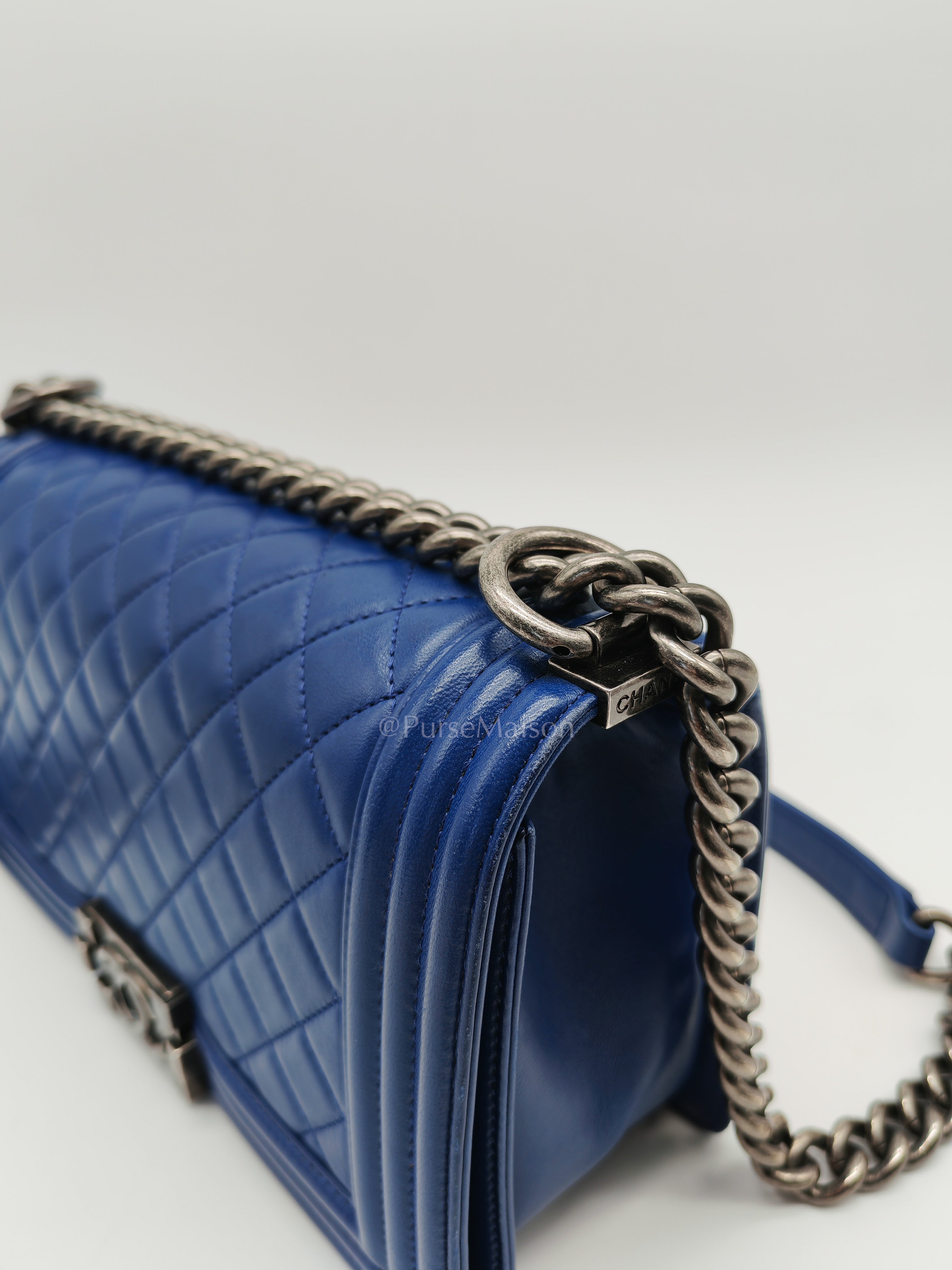Le Boy Old Medium in Blue Quilted Lambskin Leather & Ruthenium Hardware Series 23 | Purse Maison Luxury Bags Shop