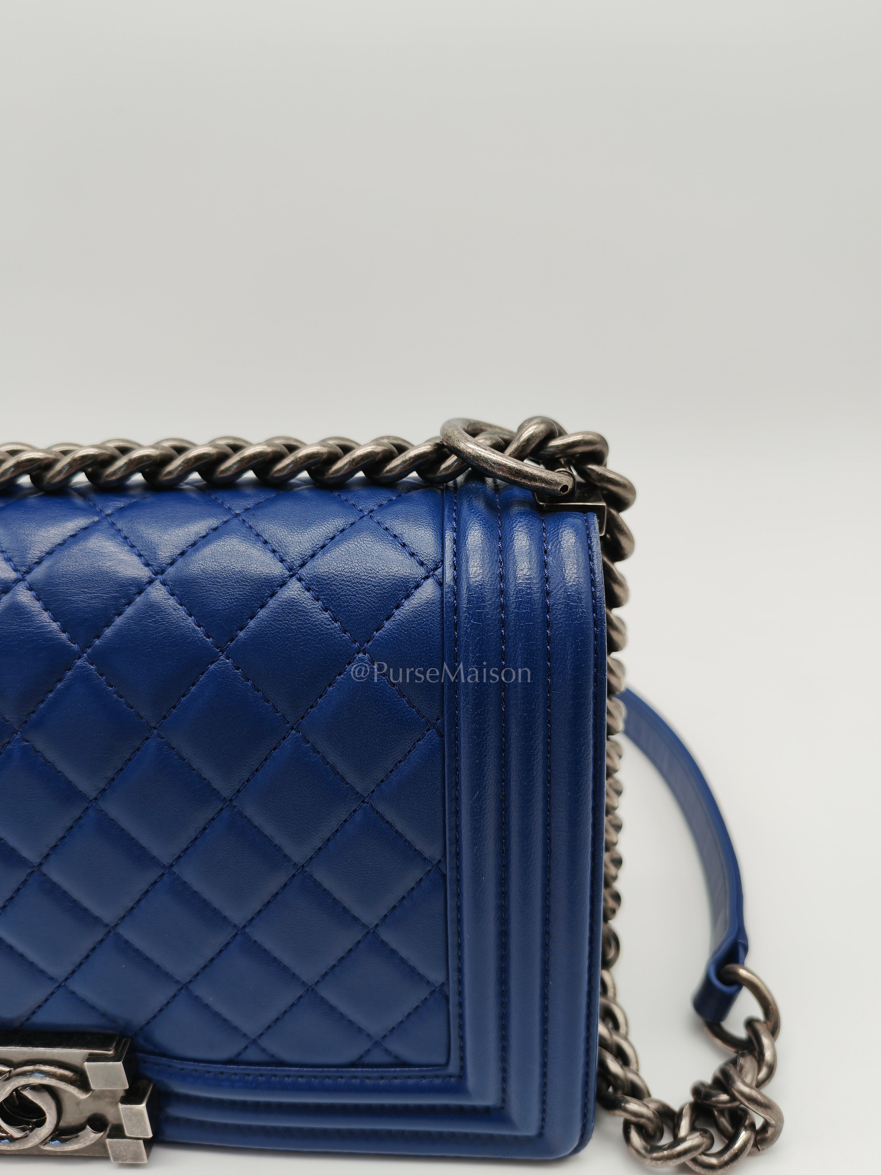 Le Boy Old Medium in Blue Quilted Lambskin Leather & Ruthenium Hardware Series 23 | Purse Maison Luxury Bags Shop